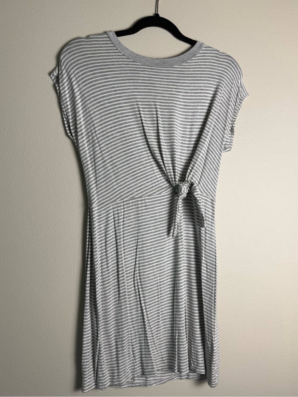 Alya Gray and White Striped Tie-Front Midi Dress